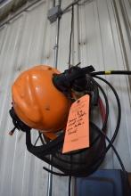 ORANGE SAFTEY HELMET WITH EAR MUFFS AND SHIELD