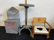 vintage box and stool and the mailbox