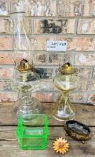 Pair Vintage Hurricane Glass Oil Lamps