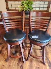 Pair Upholstered Wood Bar Stools Approx 38 Inches