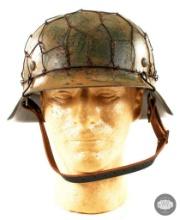 Refurbished WWII German M40 Helmet with Camouflage and Wire