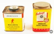 2x Vintage Hercules Powder Company Bullseye Smokeless Powder 11oz Cans. - Empty