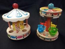 PAIR OF 1960's VINTAGE FISHER PRICE MUSICAL MERRY GO ROUND AND CHAIR RIDE