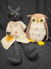2 Vintage style shelf sitters- Halloween, Fall Cat and owl