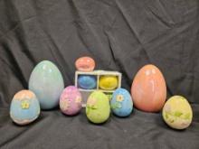 Ceramic easter egg grouping including iridescent