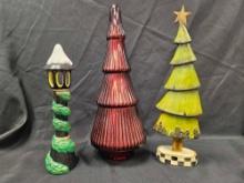 17 in RED GLASS CHRISTMAS TREE DECOR, PLUS RESIN AND CERAMIC DECOR