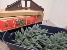 3 FT PINE CHRISTMAS TREE, STAND, AND Large TOTE OF TREE PARTS