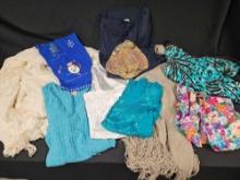 LADIES CLOTHES INCLUDING SHAWL, AND VINTAGE TABLELINEN