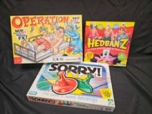 3 LIKE NEW BOARD GAMES - Operation, Sorry, Headbanz