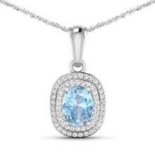 14KT White Gold 0.96ct Aquamarine and Diamond Pendant with Chain