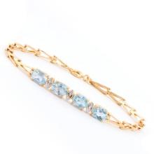 Plated 18KT Yellow Gold 3.60ctw Blue Topaz and Diamond Bracelet