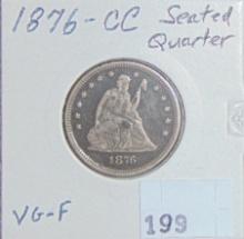 1876CC Seated Quarter VG-F.