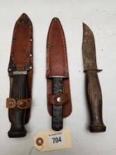 (3) Vintage OLCUT Union Cut Co. Fixed Blade Knives