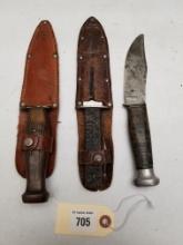 (3) Vintage OLCUT Olean Cut Co. Fixed Blade Knives