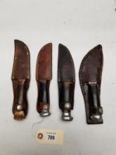 (4) Vintage Marbles Gladstone Fixed Blade Knives