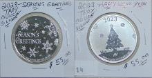 2 Christmas Themed 1 Oz. Silver Rounds .999