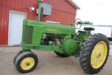 John Deere 70 Tractor, late 1956, narrow front, air cleaner stack, gauges work, new set of pistons w