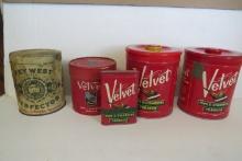 Velvet tobacco metal tins and paper canister, Key West metal cigar tin