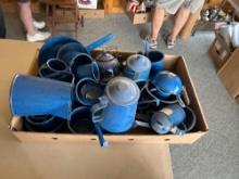 Large box full of blue enamel ware.... ......Shipping