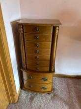 9 Drawer Wooden Jewelry... Free Standing Cabinet... Nice.