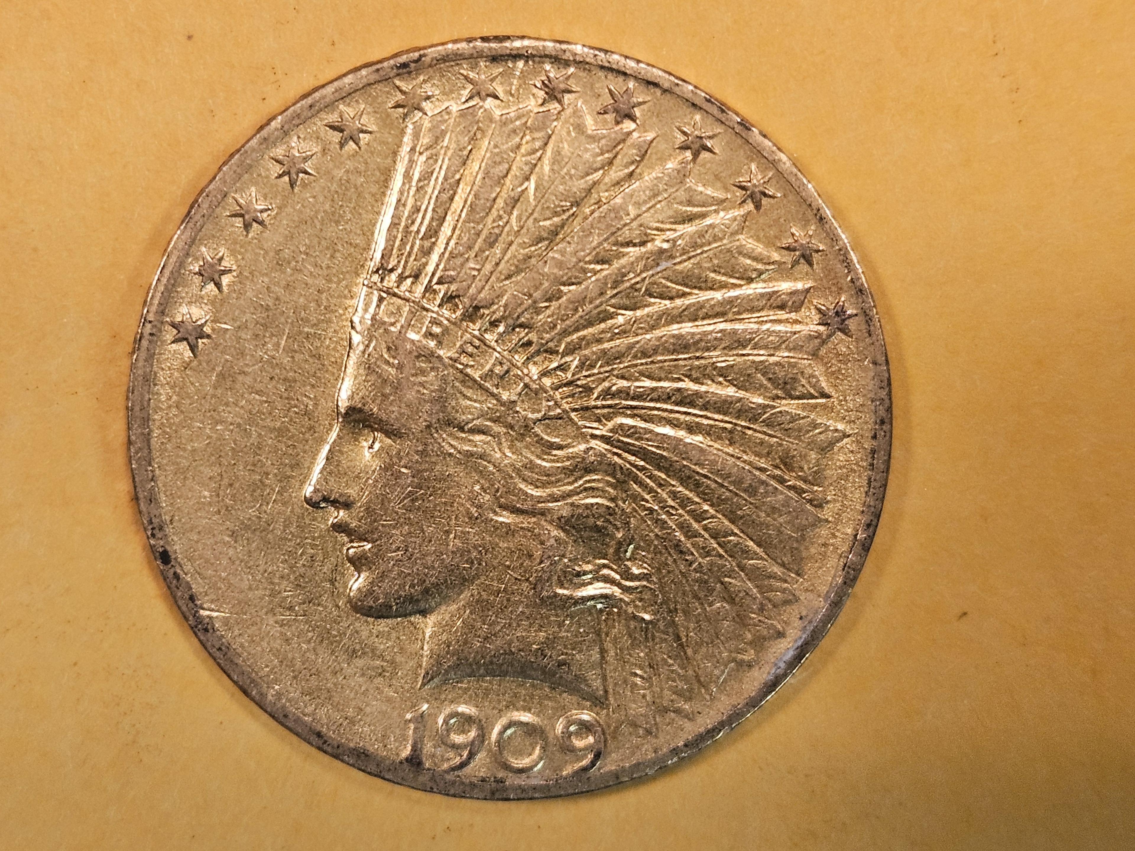 GOLD! Brilliant About Uncirculated 1909 Gold Ten Dollar Indian