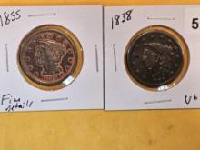 1855 and 1838 Large Cents