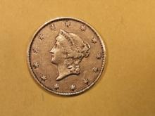 * GOLD! Key 1849 Open Wreath Gold Dollar in About Uncirculated