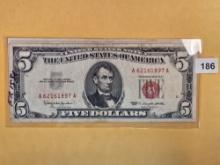 Five 1953 Five Dollar Red Seal US Notes in F-VF