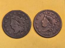 1827 and 1833 Coronet Head Large Cents