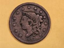 1837 Beaded Cord Large Cent