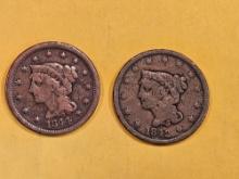 1842 and 1844 Braided hair Large Cents
