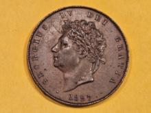 1827 Great Britain half-penny in About Uncirculated plus