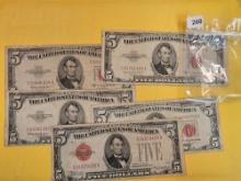 Five $5 Red Seal US Notes