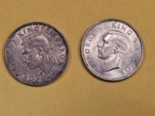 1941 and 1942 New Zealand silver florin's