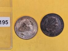 Two 1893 Columbian Commemorative silver half dollars