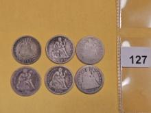 Six Seated Liberty Dimes