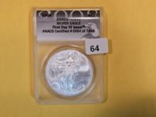 PERFECT! ANACS 2008 American Silver Eagle in Mint State 70