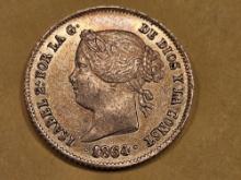 GOLD! 1864/3 Philippines gold 4 pesos in XF+ to AU