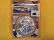 PERFECT! ANACS 2024 American Silver Eagle in Mint State 70