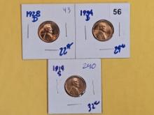 1928-D, 1934-D and 1914-S Wheat cents