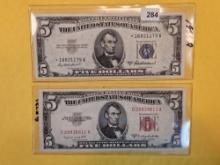 Two 1953 Five Dollar bills