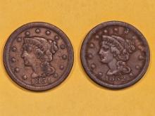 1851 and 1852 Braided Hair Large Cents