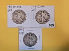 Three Better date Walking Liberty Half Dollars