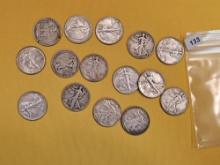 Fifteen Silver Walking Liberty Half Dollars