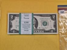 ORIGINAL BEP wrapped Series 2017-A Two Dollar Set of 100 Notes