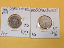 1866 and 1868 Shield Nickels