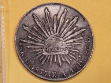 1877 E,A, Ca Mexico silver 8 reales in Extra Fine