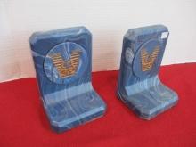 American Value Alliance Blue Swirl Bookends with Native American Embossed Graphic