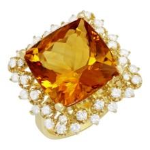 14k Yellow Gold 12.62ct Citrine 0.97ct Diamond Ring