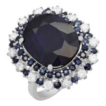 14k White Gold 15.44ct & 1.00ct Sapphire 1.00ct Diamond Ring